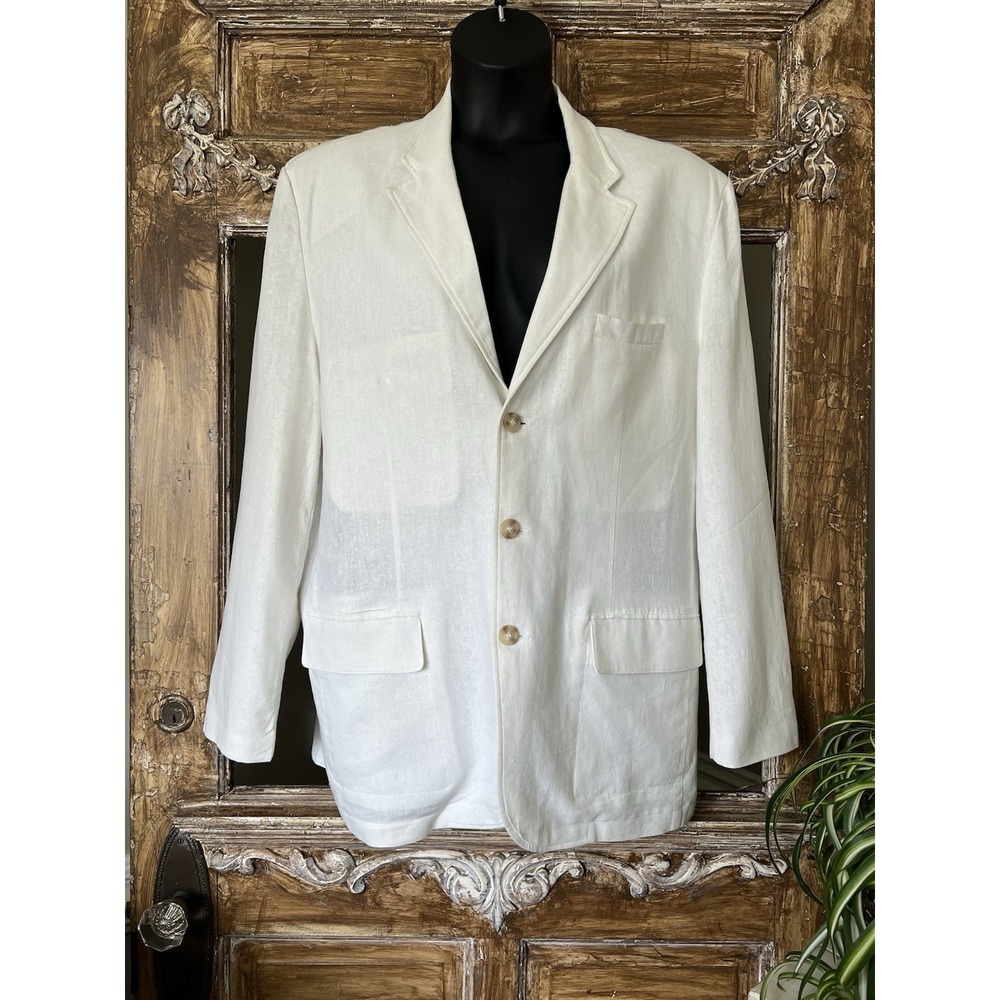 ANDREW FEZZA Men's Blazer 3 Button Linen Blend Ivory XL Preppy Coastal